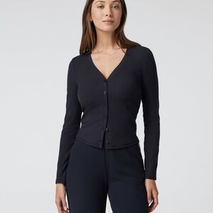Vuori Women's Black long sleeve Rib Top / Button-Up Cardigan